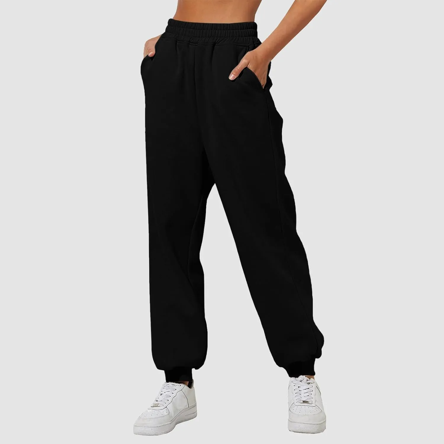 Women's Wide Leg Sweatpants Elastic High Waisted Fleece Baggy Joggers Casual Comfy Workout Lounge Yoga Pants Pockets